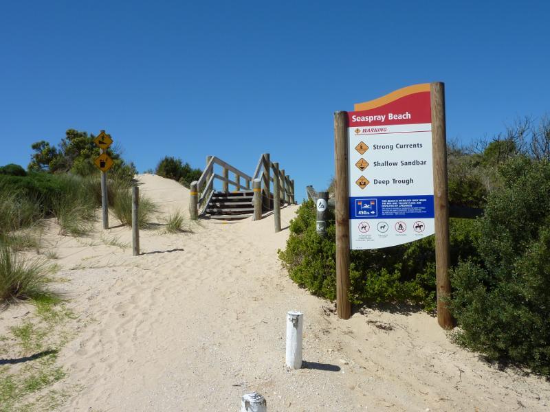 Seaspray - Beach at south-east end of Futcher Street: Pathway over dunes to beach