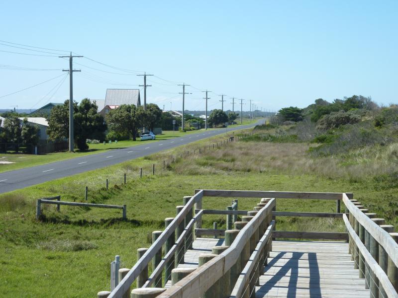Seaspray - Beach at Shoreline Drive opposite Centre Road - View north-east along Shoreline Dr from steps over sand dunes