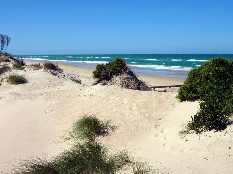 Seaspray - Beach at Shoreline Drive opposite Centre Road: View east over sand dunes towards beach