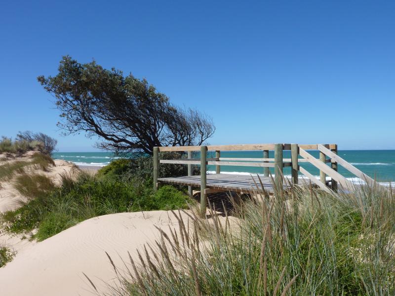 Seaspray - The Honeysuckles, beach along McLachlan Street opposite Grenfell Drive: Viewing platform at top of sand dunes