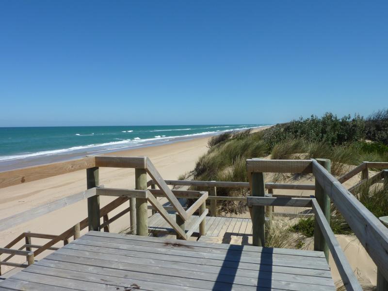 Seaspray - The Honeysuckles, beach along McLachlan Street opposite Grenfell Drive: View south-west along beach from viewing platform