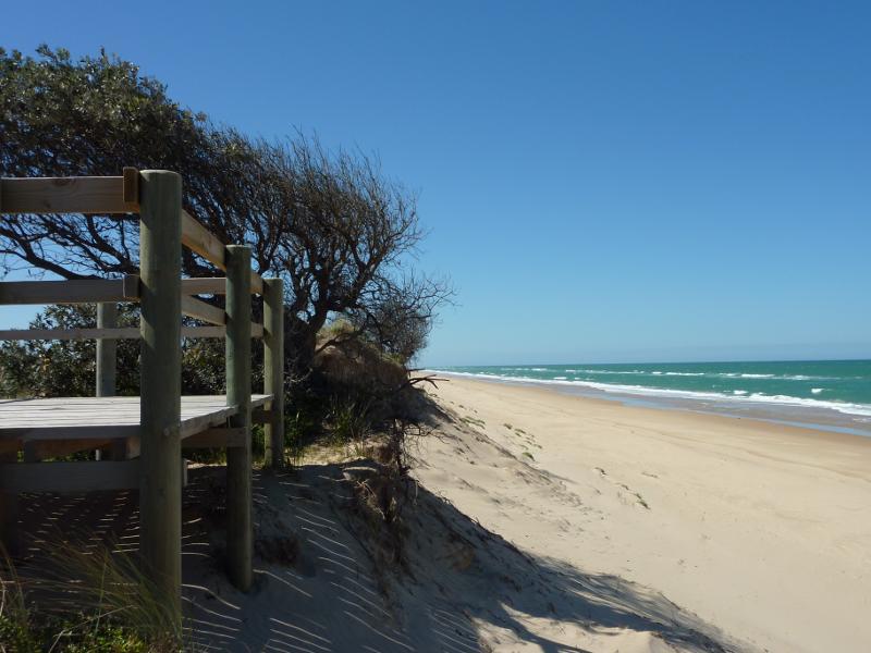 Seaspray - The Honeysuckles, beach along McLachlan Street opposite Grenfell Drive: View north-east along beach at viewing platform