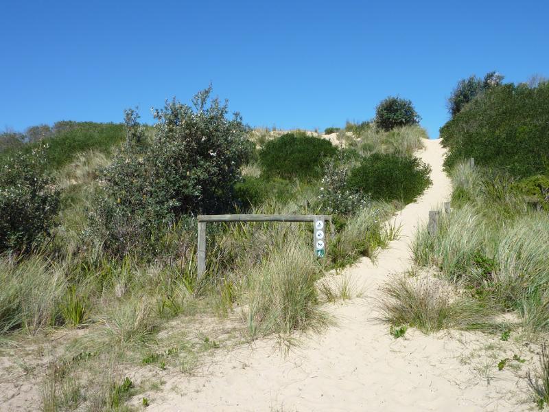 Seaspray - The Honeysuckles, beach along Shoreline Drive opposite Mandalay Drive: Path over sand dunes to beach