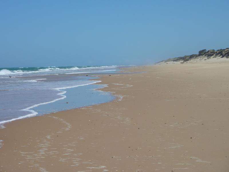 Seaspray - The Honeysuckles, beach along Shoreline Drive opposite Mandalay Drive: View south-west along beach