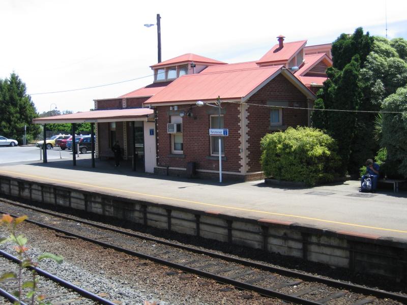 Seymour - Railway station and surroundings: View of station from car park off Railway Pl
