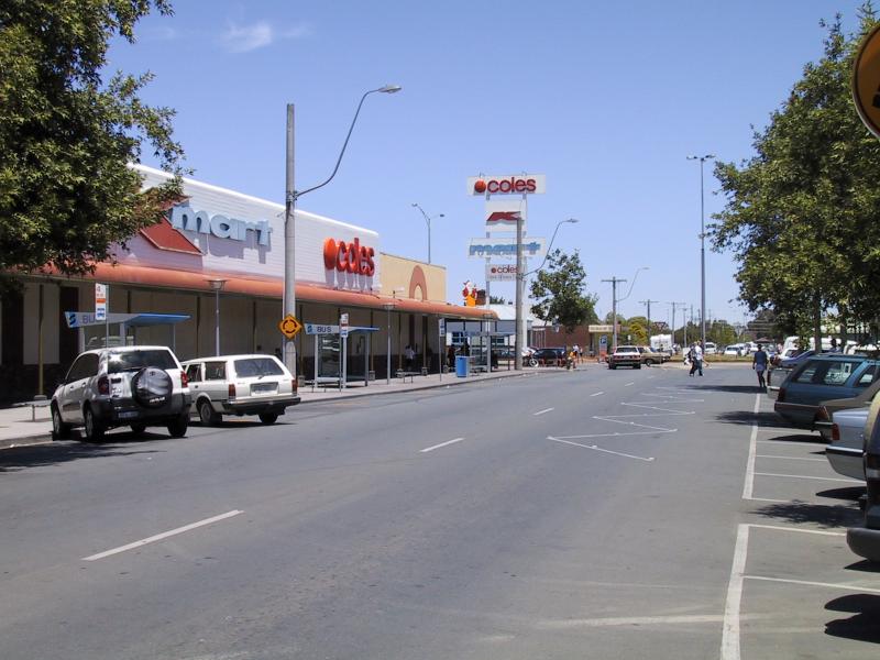 Shepparton - Commercial centre and shops - K-Mart and Coles, south along Maude St towards Vaughan St