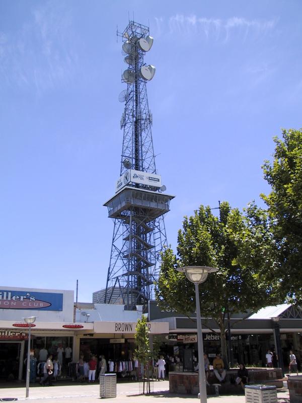 Shepparton - Commercial centre and shops: Maude St Mall, view west across to communications tower