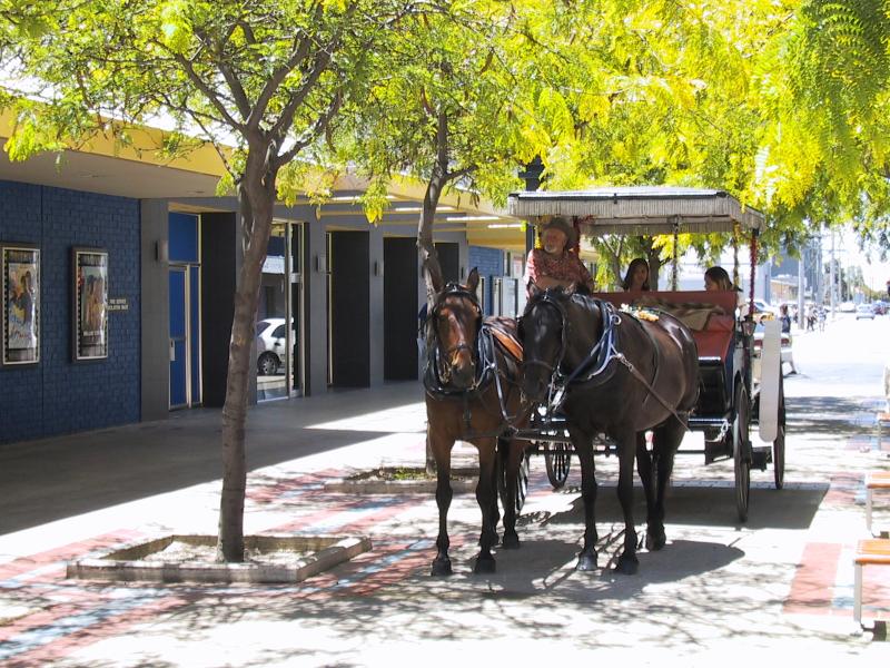Shepparton - Commercial centre and shops: Horse and carriage rides, east along Stewart St at Maude St Mall