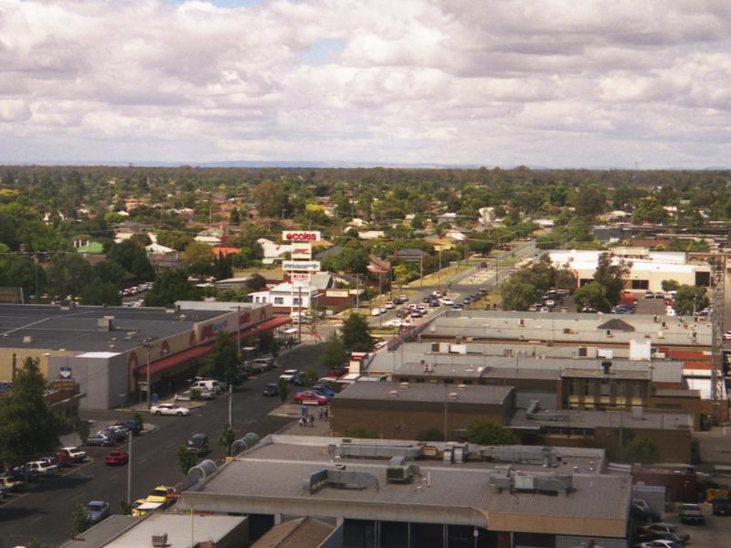 Shepparton - View from communications tower, Maude Street Mall: View south along Maude St