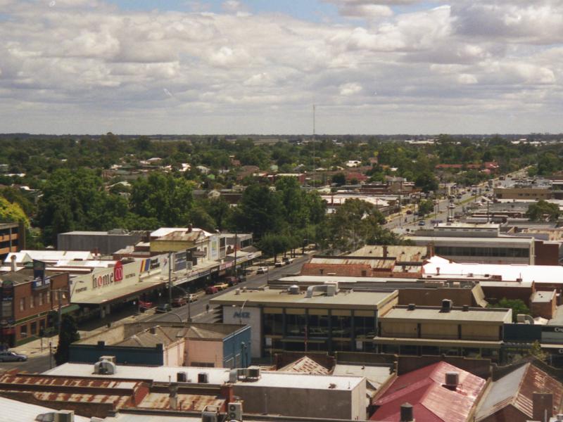 Shepparton - View from communications tower, Maude Street Mall: View north along Wyndham St