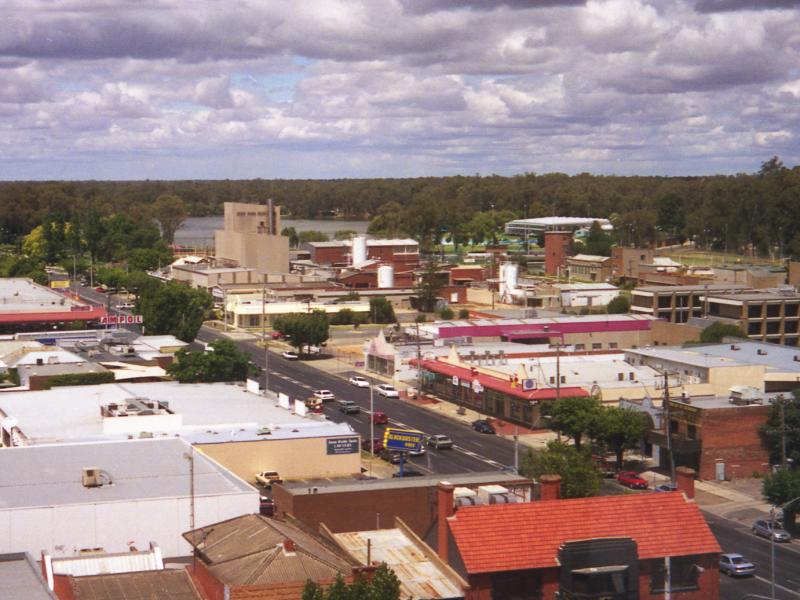 Shepparton - View from communications tower, Maude Street Mall: View south along Wyndham St