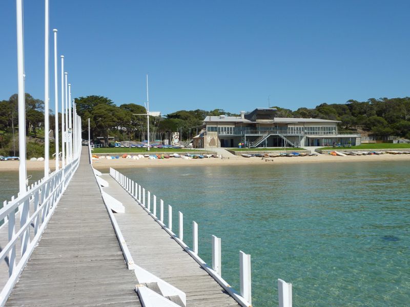 Sorrento - Sorrento Front Beach at Sorrento Sailing Couta Boat Club: View along jetty towards beach and sailing club