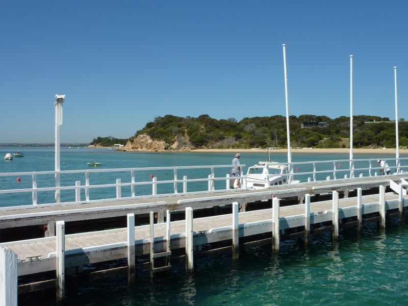 Sorrento - Sorrento Front Beach at Sorrento Sailing Couta Boat Club: View across jetty towards Western Sister