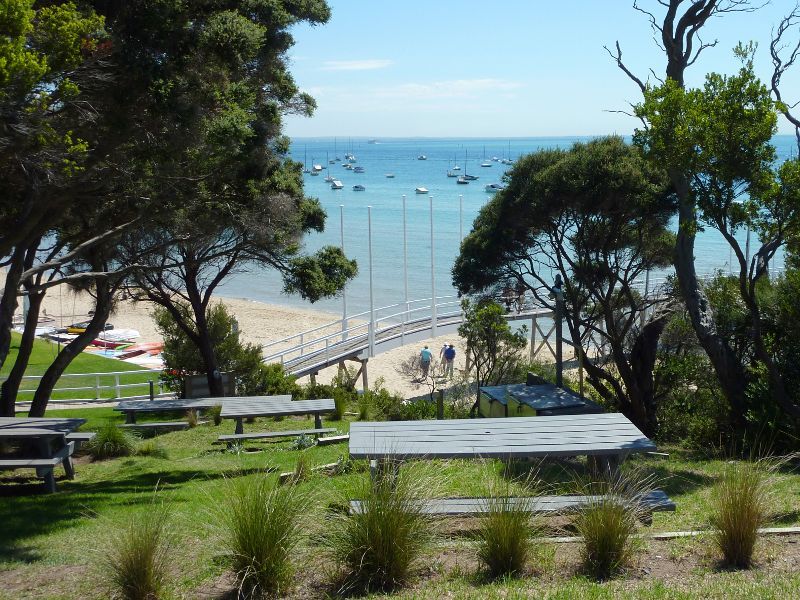 Sorrento - Sorrento Front Beach at Sorrento Sailing Couta Boat Club: View from Lavender Hill down to jetty and beach