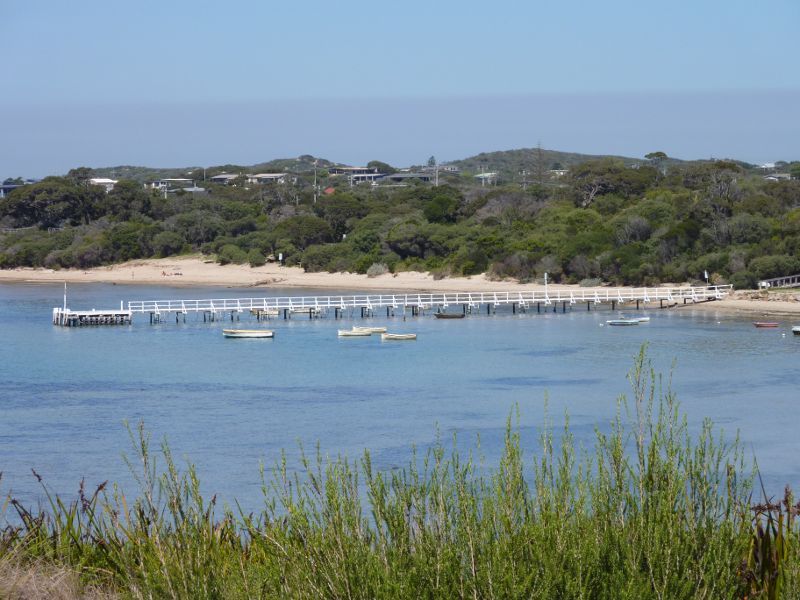Sorrento - Eastern Sister and Collins Settlement Historic Site, Port Phillip: View of jetty at Camerons Bight from pathway along coast