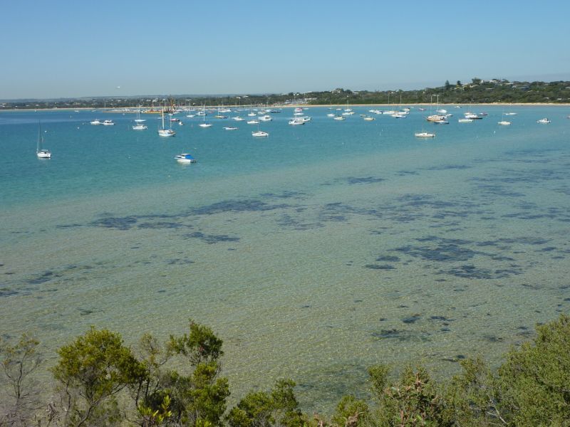 Sorrento - Eastern Sister and Collins Settlement Historic Site, Port Phillip: View from J.P. Fawkner Lookout towards Blairgowrie Yacht Squadron Boat Harbour