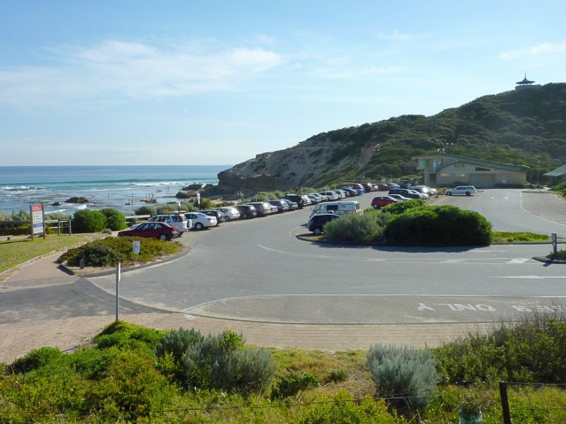 Sorrento - Sorrento Ocean Beach, Bass Strait - View west through car park towards Sorrento Surf Life Saving Club
