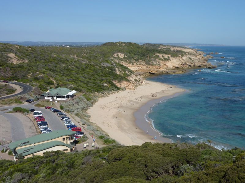 Sorrento - Sorrento Ocean Beach, Bass Strait: View down to beach and car park from Coppins Lookout