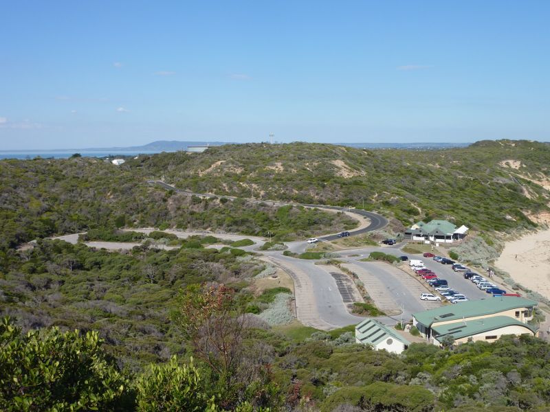 Sorrento - Sorrento Ocean Beach, Bass Strait: View across car park and Mornington Peninsula National Park from Coppins Lookout