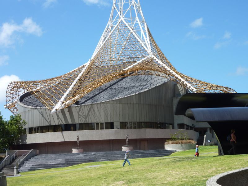Southbank - Arts Centre Melbourne, St Kilda Road: View from Arts Centre Lawn towards State Theatre