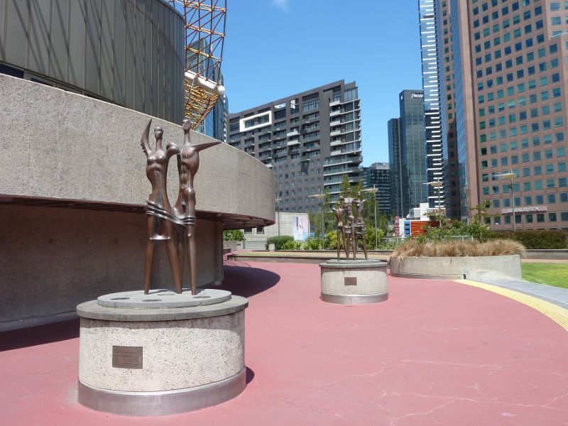 Southbank - Arts Centre Melbourne, St Kilda Road: Family of Man sculptures beside State Theatre