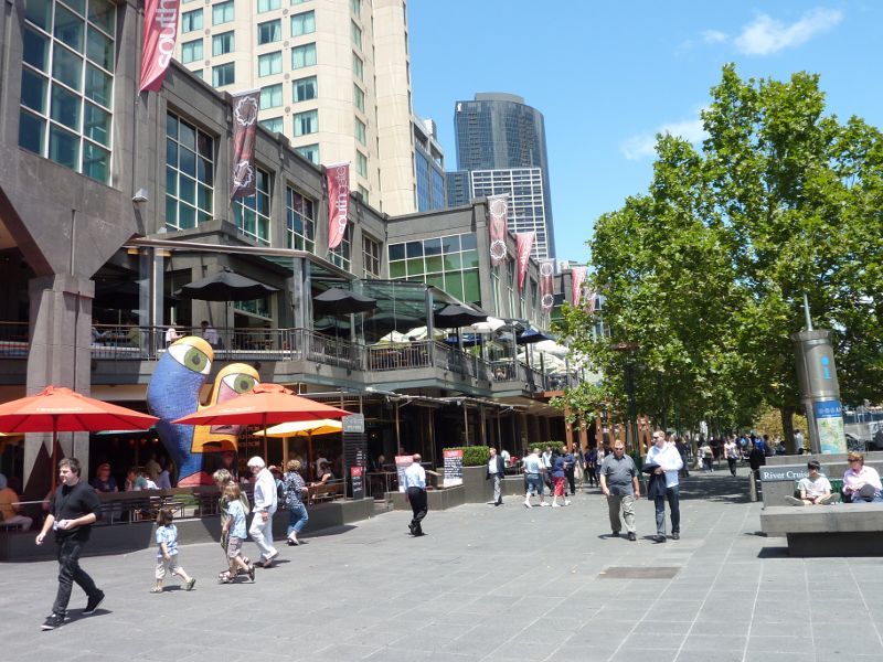 Southbank - Southbank Promenade and Yarra River: View west along Southbank Promenade at Southgate
