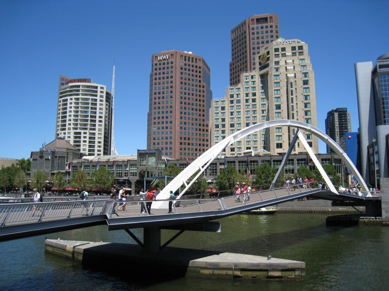 Southbank - Southbank Promenade and Yarra River: Southerly view across Yarra River towards Evan Walker Bridge and Southgate