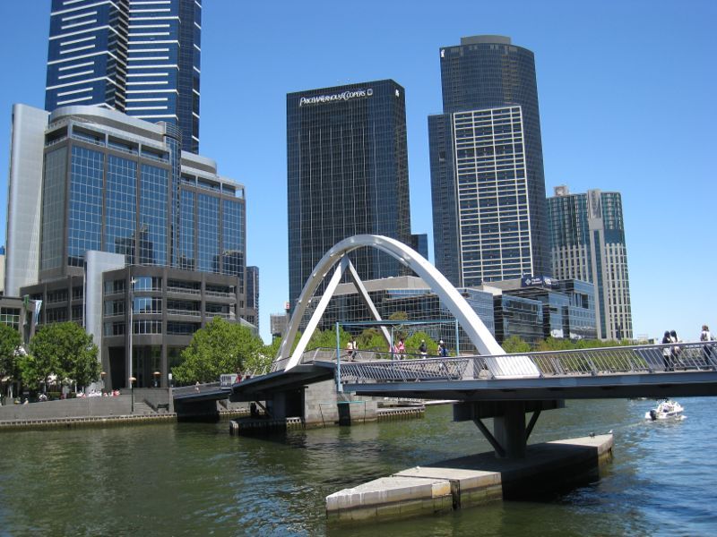 Southbank - Southbank Promenade and Yarra River: South-westerly view across Yarra River at Evan Walker Bridge