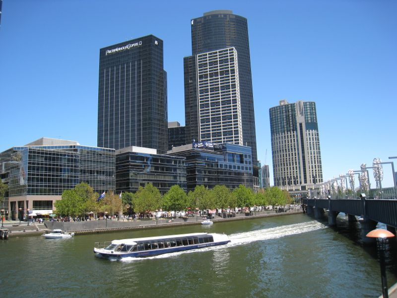 Southbank - Southbank Promenade and Yarra River: View south-west across Yarra River at Sandridge Bridge