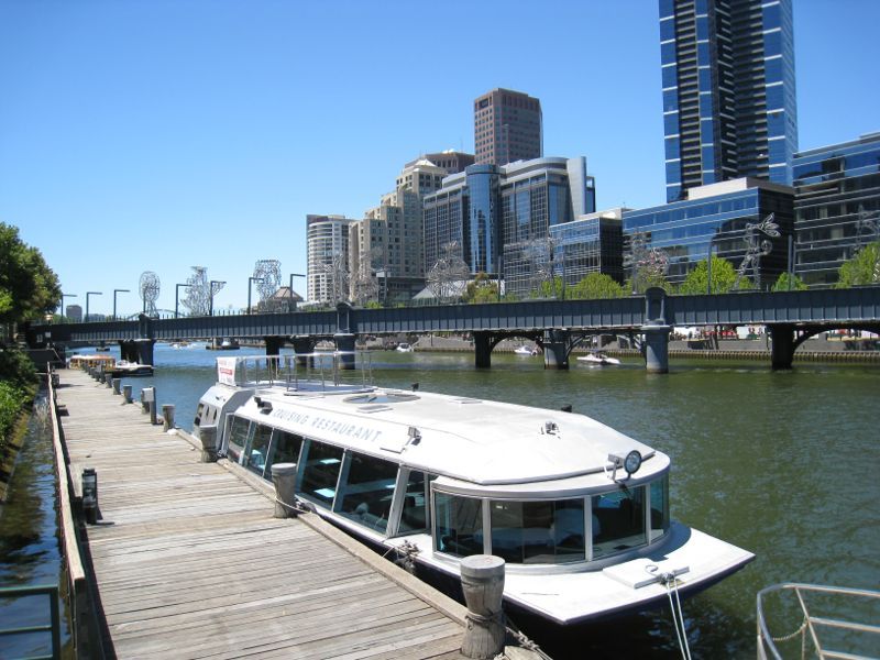 Southbank - Queensbridge Square, Sandridge Bridge and Yarra River: View east along Yarra River towards Sandridge Bridge
