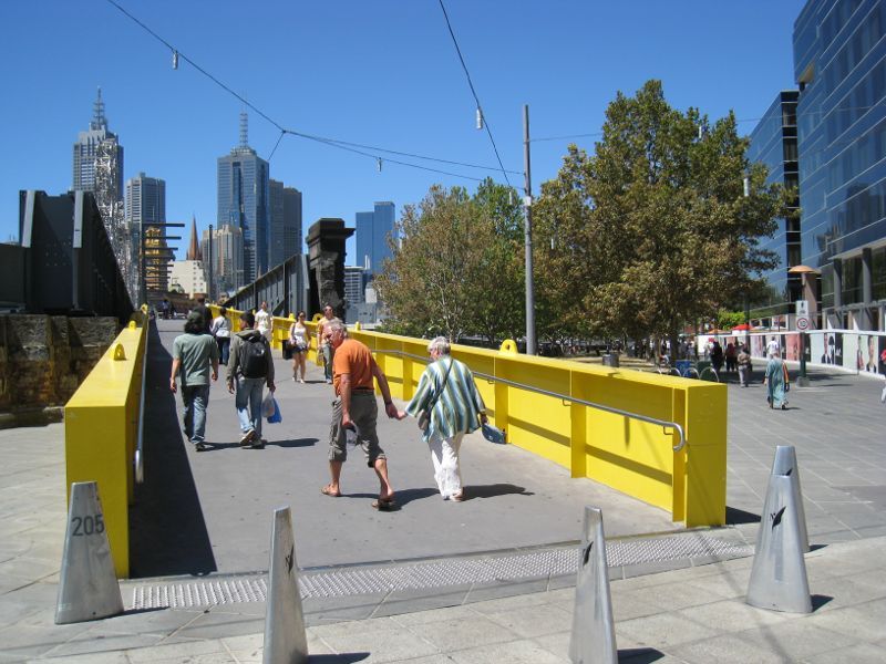 Southbank - Queensbridge Square, Sandridge Bridge and Yarra River: Entrance to Sandridge Bridge at Queensbridge Square