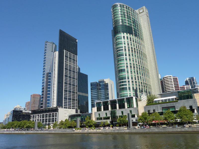Southbank - Yarra Promenade and Yarra River: Crown Towers overlooking Yarra Promenade and Yarra River