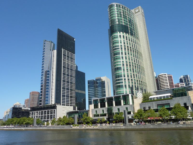 Southbank - Yarra Promenade and Yarra River - Crown Towers overlooking Yarra Promenade and Yarra River