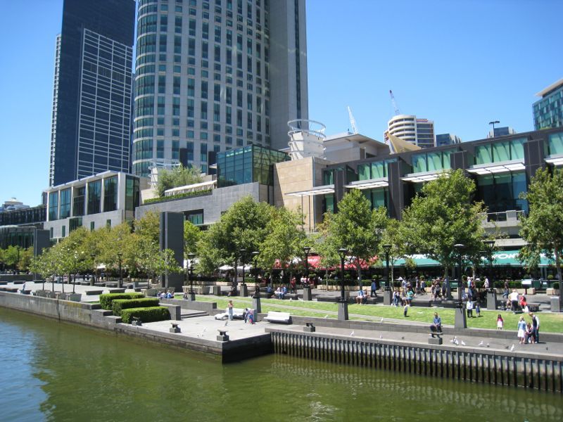 Southbank - Yarra Promenade and Yarra River - View of Yarra Promenade and Crown Entertainment Complex from Kings Bridge