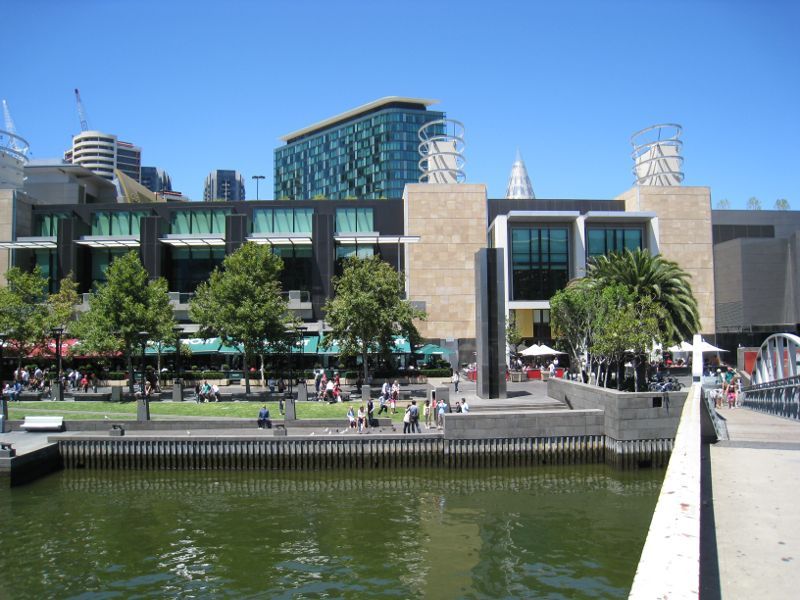 Southbank - Yarra Promenade and Yarra River: View south across Kings Bridge towards Crown Entertainment Complex