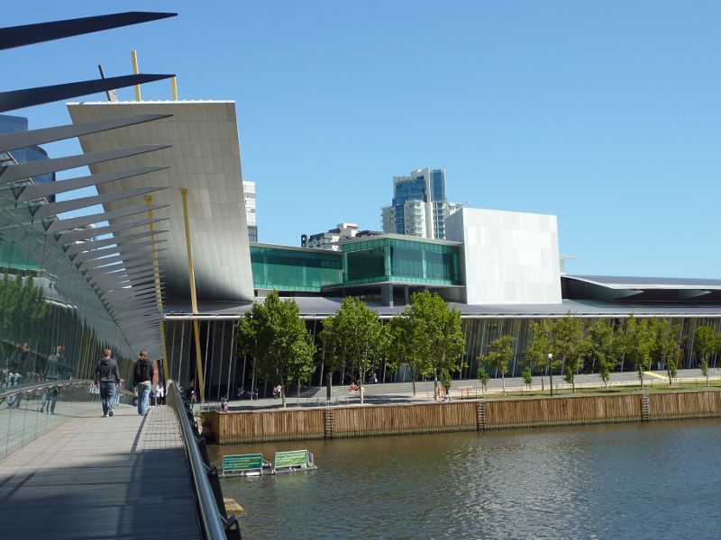 Southbank - Spencer Street Bridge: View south along Spencer Street pedestrian bridge towards Melbourne Exhibition Centre