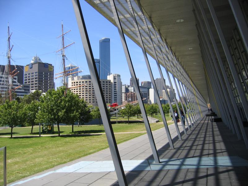 Southbank - South Wharf: View along front verandah of Melbourne Exhibition Centre