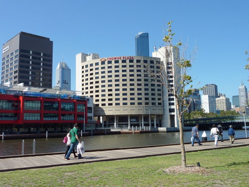 Southbank - South Wharf: View across Yarra River towards Crowne Plaza and World Trade Centre Wharf
