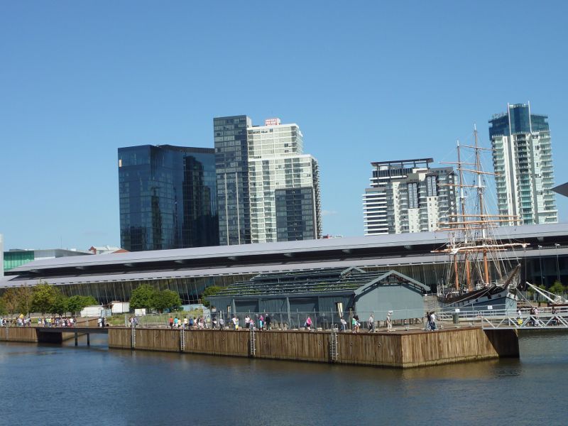 Southbank - South Wharf: View across Yarra River towards Lime Wharf and Melbourne Exhibition Centre