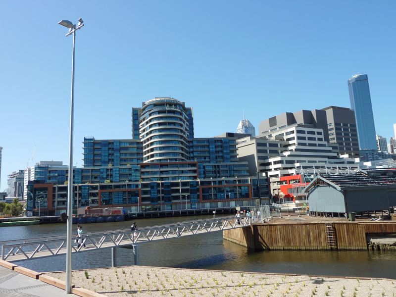 Southbank - South Wharf: View north across Yarra River at entrance to Dukes Dock