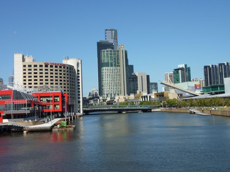 Southbank - South Wharf - View east along Yarra River towards World Trade Centre Wharf and Spencer Street Bridge