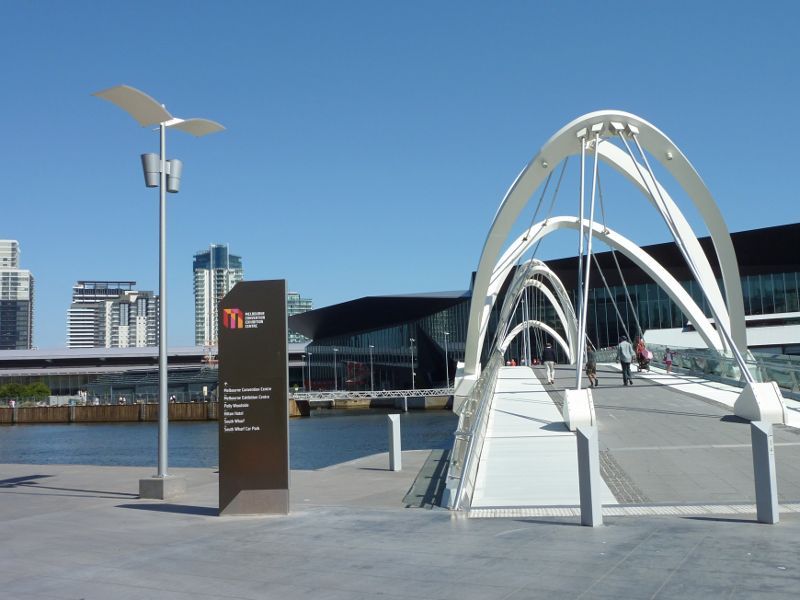 Southbank - South Wharf: View south across Seafarers Bridge towards Melbourne Convention & Exhibition Centre