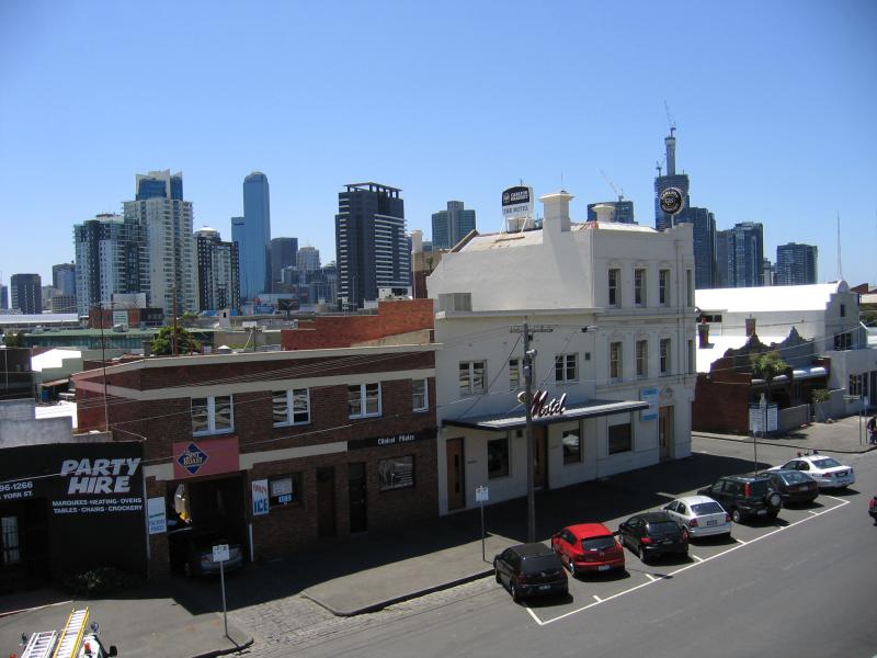 South Melbourne - Around South Melbourne Market, York Street and Cecil Street: View north across York St towards city from market rooftop car park