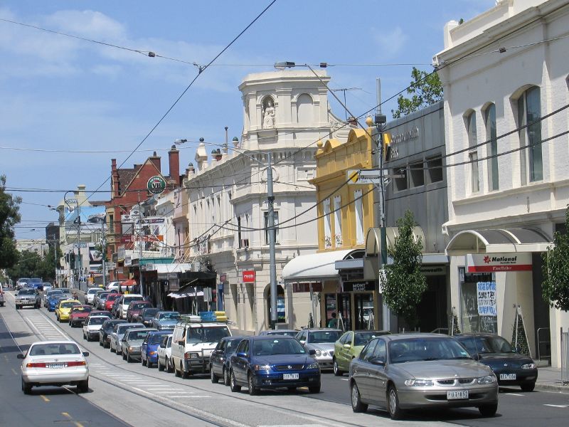 South Yarra - Shops along Toorak Road: View east along Toorak Rd towards Davis Av