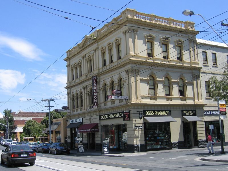 South Yarra - Shops along Toorak Road: Hotel Claremont, corner Toorak Rd and Claremont St