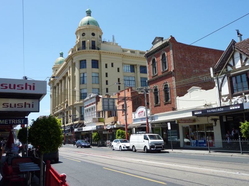 South Yarra - Commercial Road and Malvern Road: View east along Commercial Rd towards Cato St and Pran Central