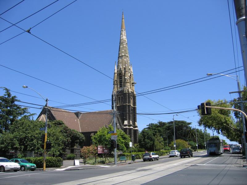 South Yarra - Toorak Road west of Punt Road - Christ Church, view west along Toorak Rd at Punt Rd
