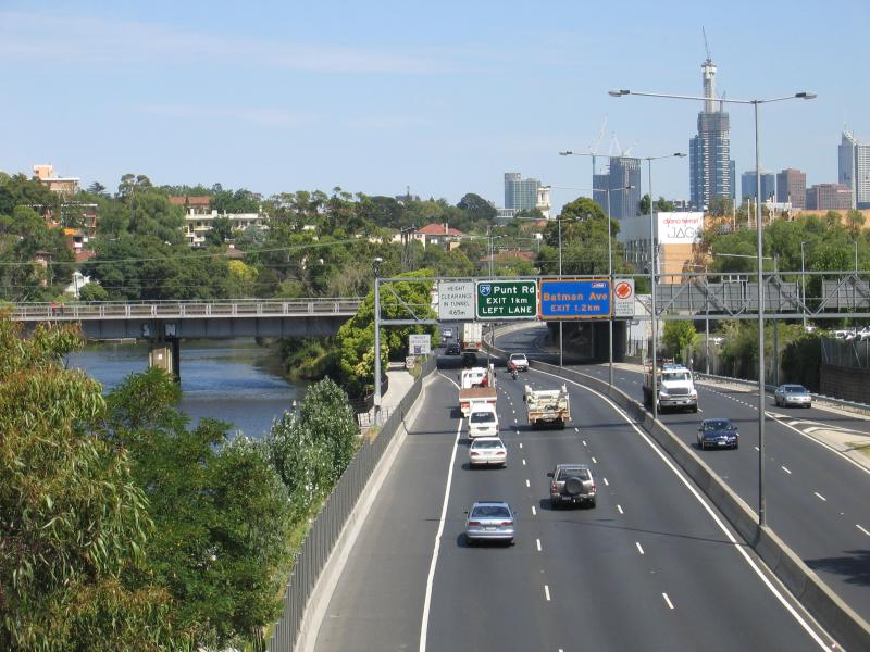 South Yarra - Yarra River around Church Street Bridge at Chapel Street: View west along the Monash Freeway and Yarra River from Church Street Bridge