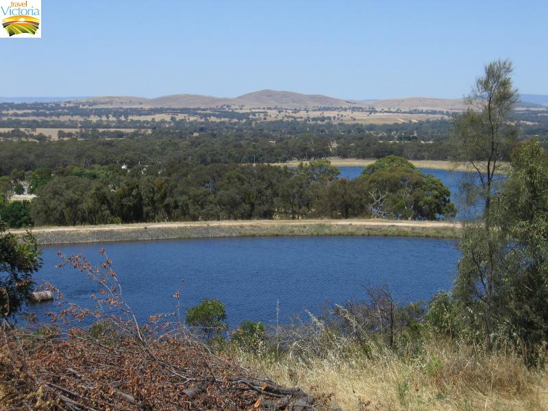 Stawell - Big Hill Lookout: view east across dams
