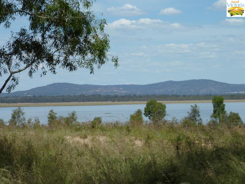 Stawell - Lake Lonsdale: view south-west across north side of lake towards The Grampians